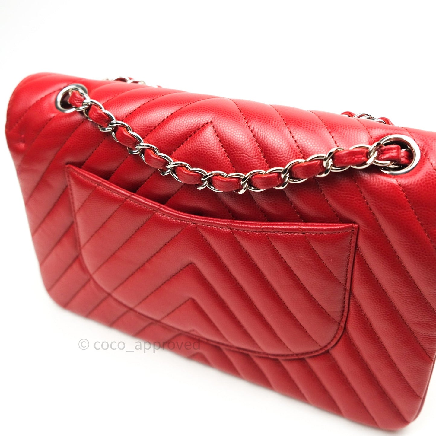 Chanel Quilted M/L Medium Double Flap Red Caviar Silver Hardware 16S