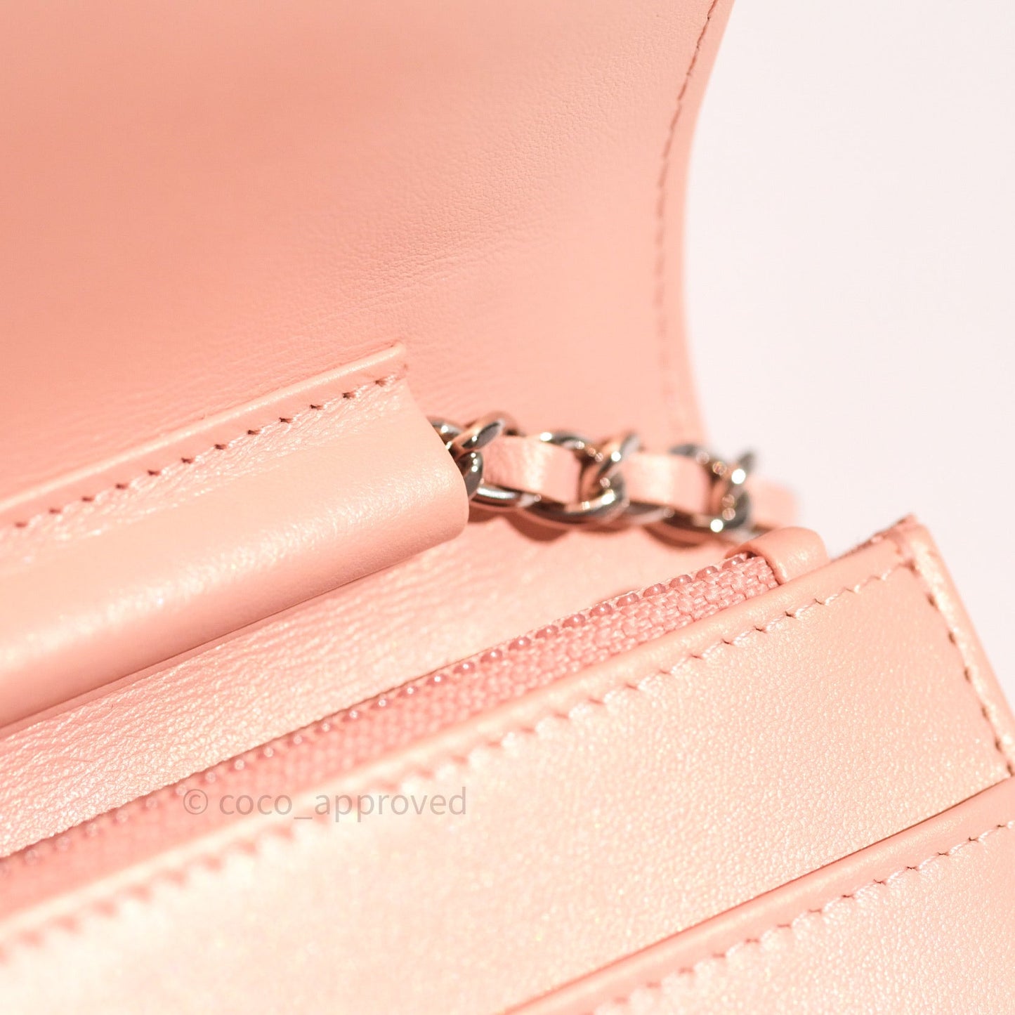 Chanel Chevron Wallet on Chain WOC Rose Gold Caviar Silver Hardware 19P