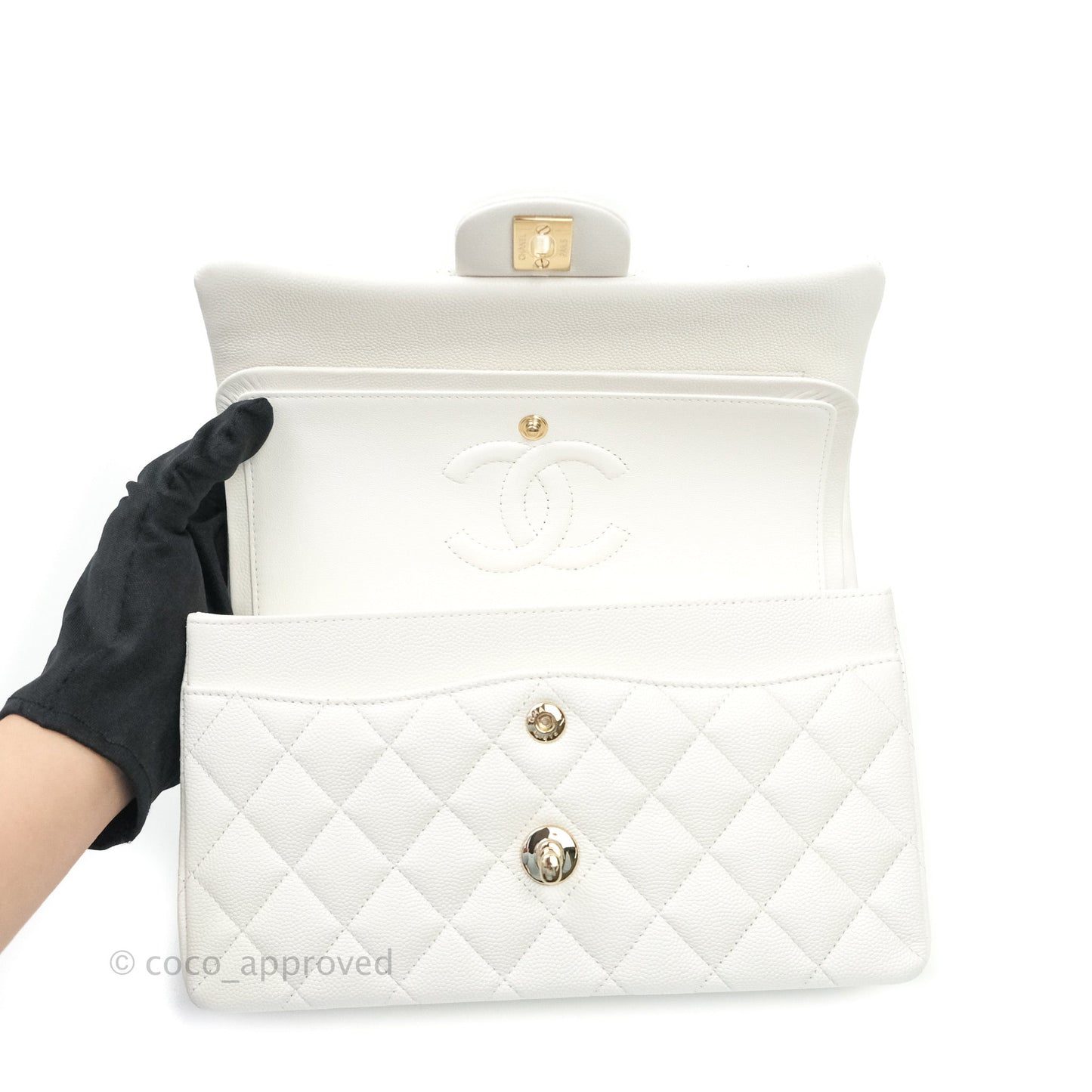 Chanel Classic Small S/M Flap Ivory White Caviar Gold Hardware