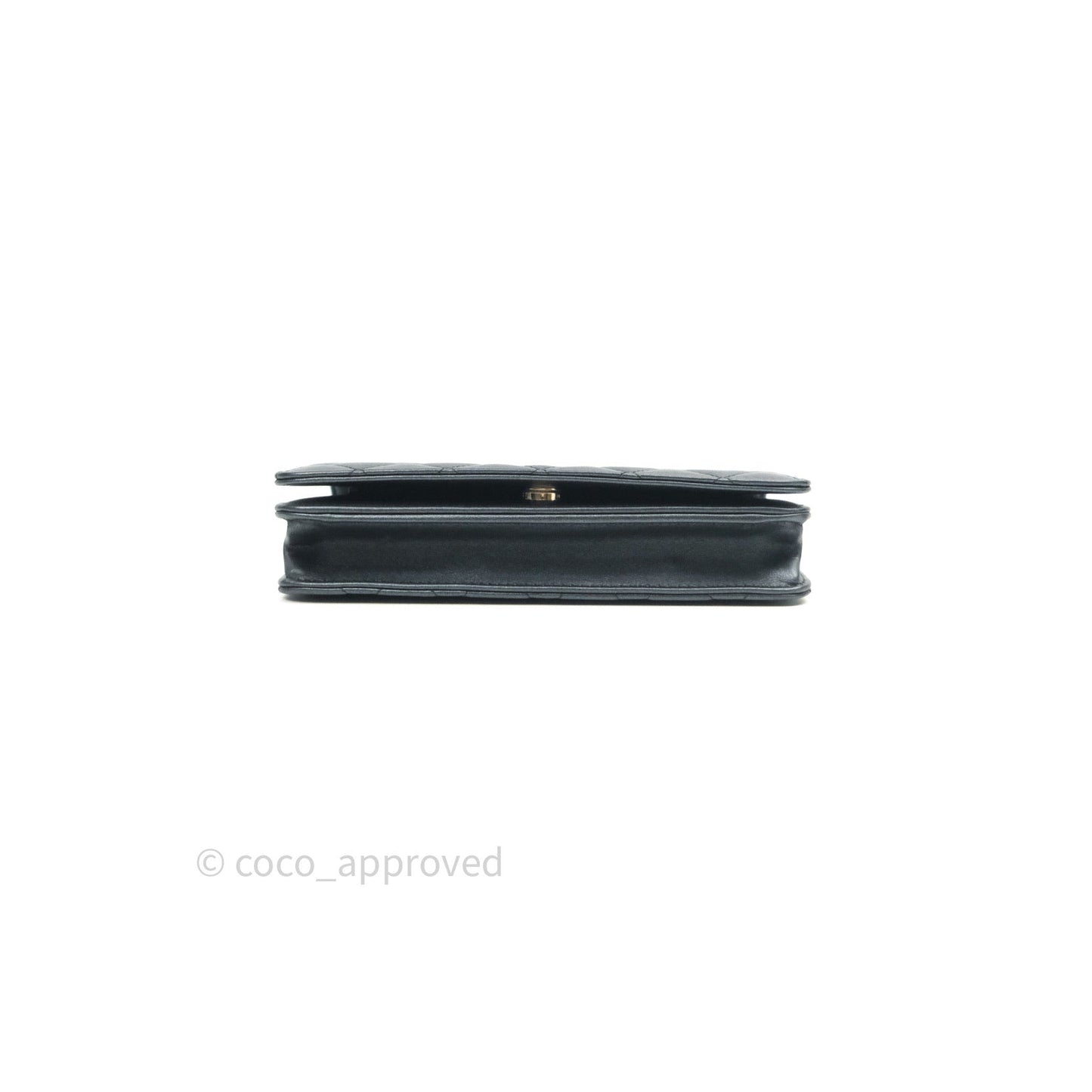 Chanel Quilted Black Iridescent Lambskin Pearl Wallet On Chain WOC