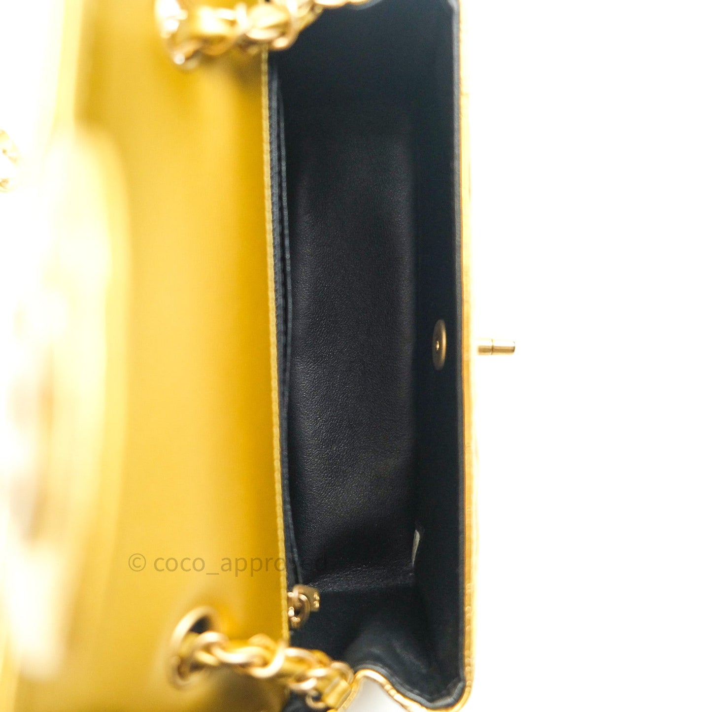 Chanel Gold Metallic Calfskin Crocodile Embossed Rectangular Mini Flap