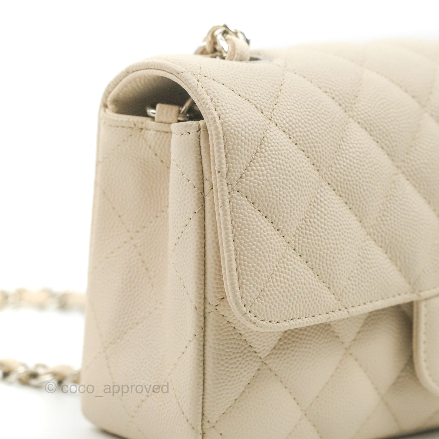 Chanel Quilted Mini Rectangular Ivory Caviar Silver Hardware