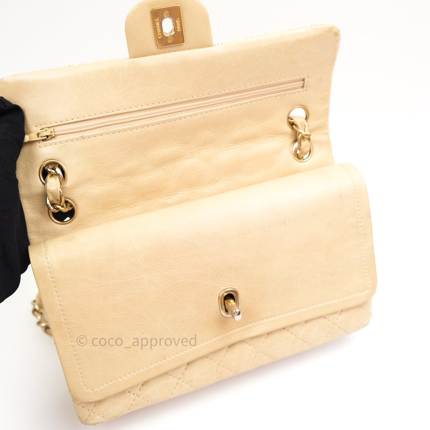 Chanel Vintage Medium Light Beige Calfskin Gold Hardware