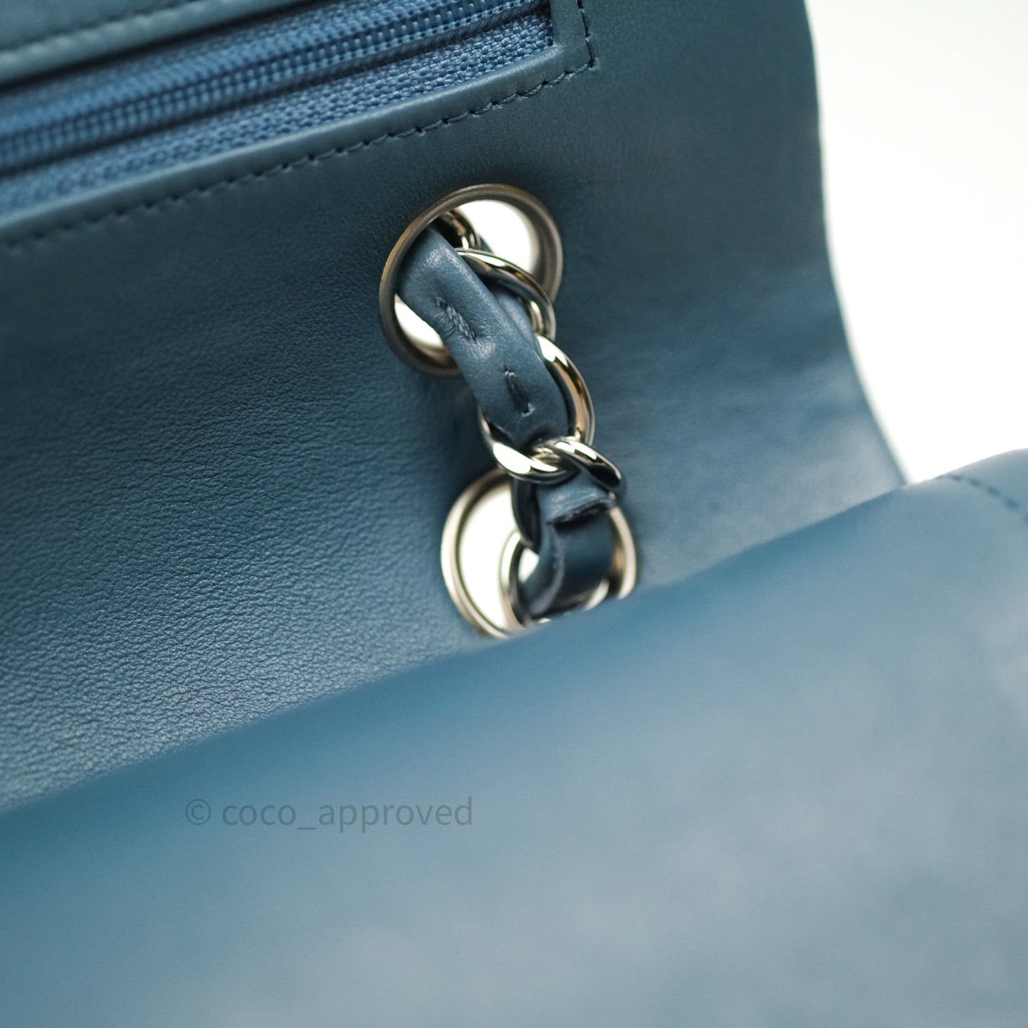 Chanel Classic M/L Lambskin Medium Double Flap Teal Blue Silver Hardware
