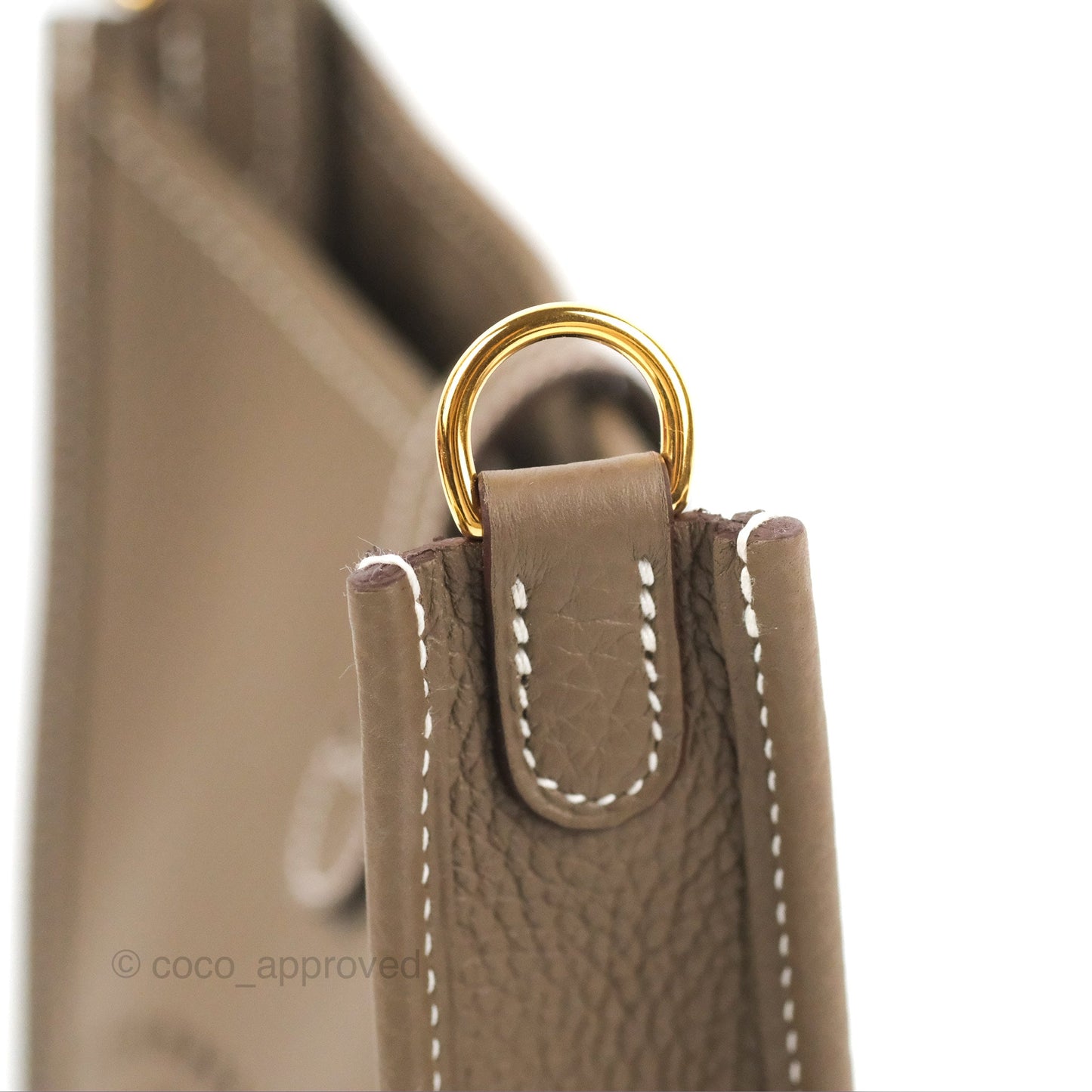 Hermès Mini Evelyne 16 Etoupe Clemence Gold Hardware with Bleu Indigo Strap