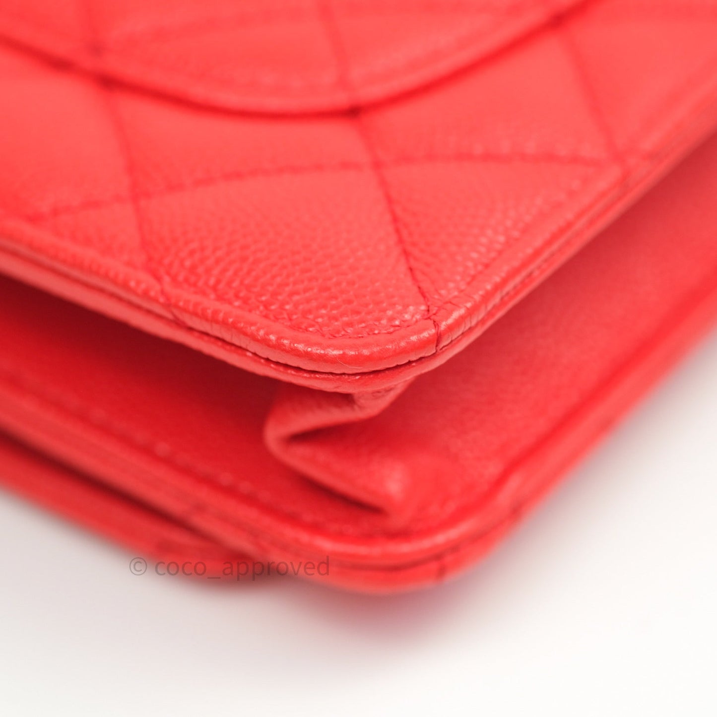 Chanel Quilted Wallet on Chain WOC Brick Red Caviar Gold Hardware