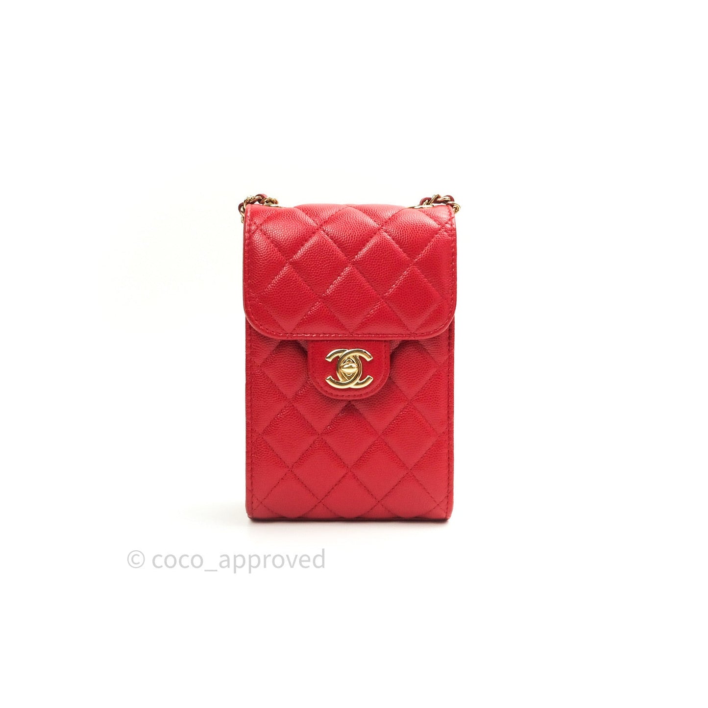 Chanel Classic Red Caviar Gold Hardware Phone Holder