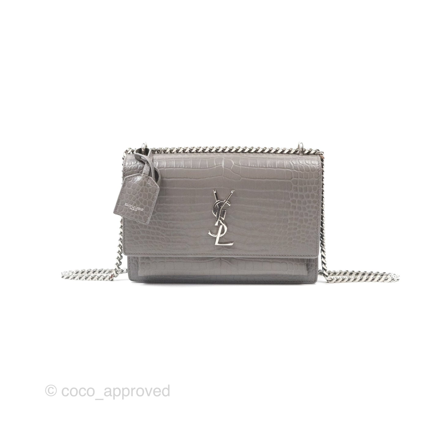 Saint Laurent Sunset Medium Grey Croc-effected Silver Hardware
