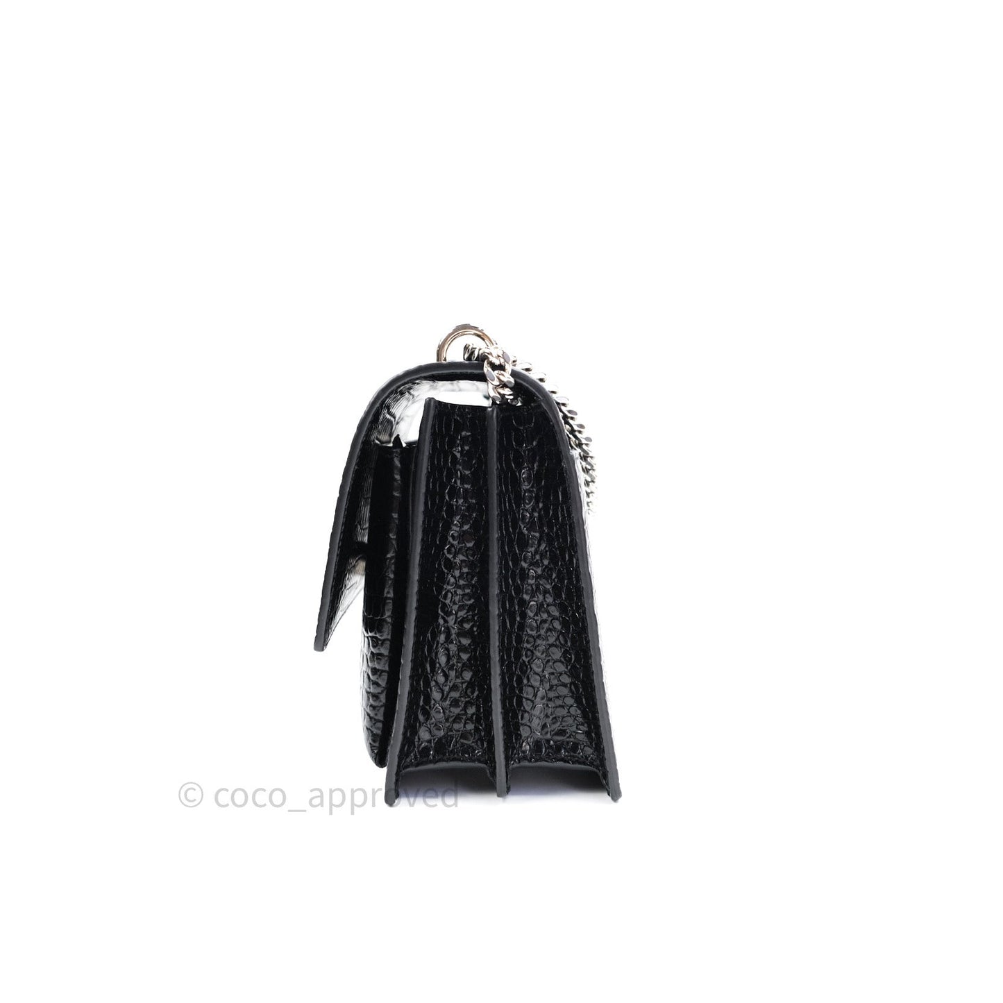 Saint Laurent Sunset Medium Black Crocodile Embossed Calfskin Silver Hardware