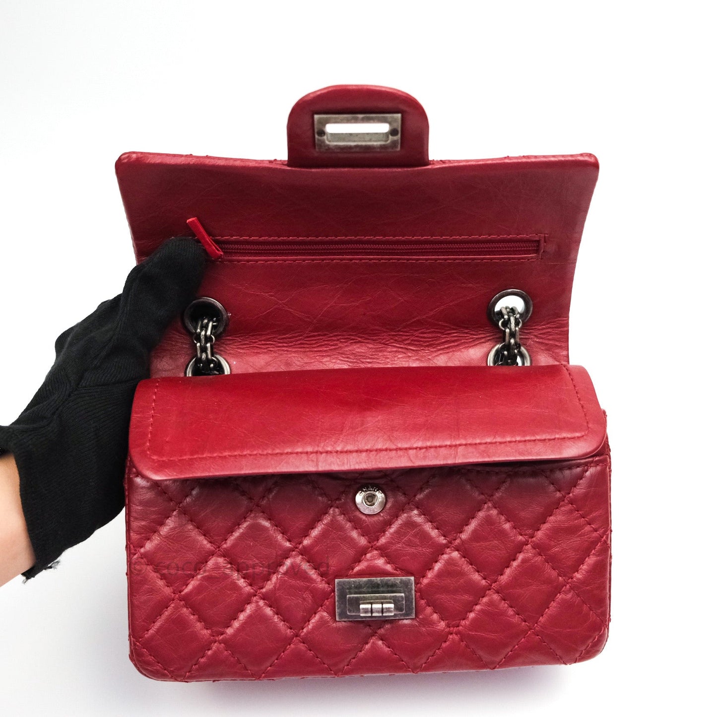 Chanel Mini Reissue 224 Dark Red Aged Calfskin Ruthenium Hardware