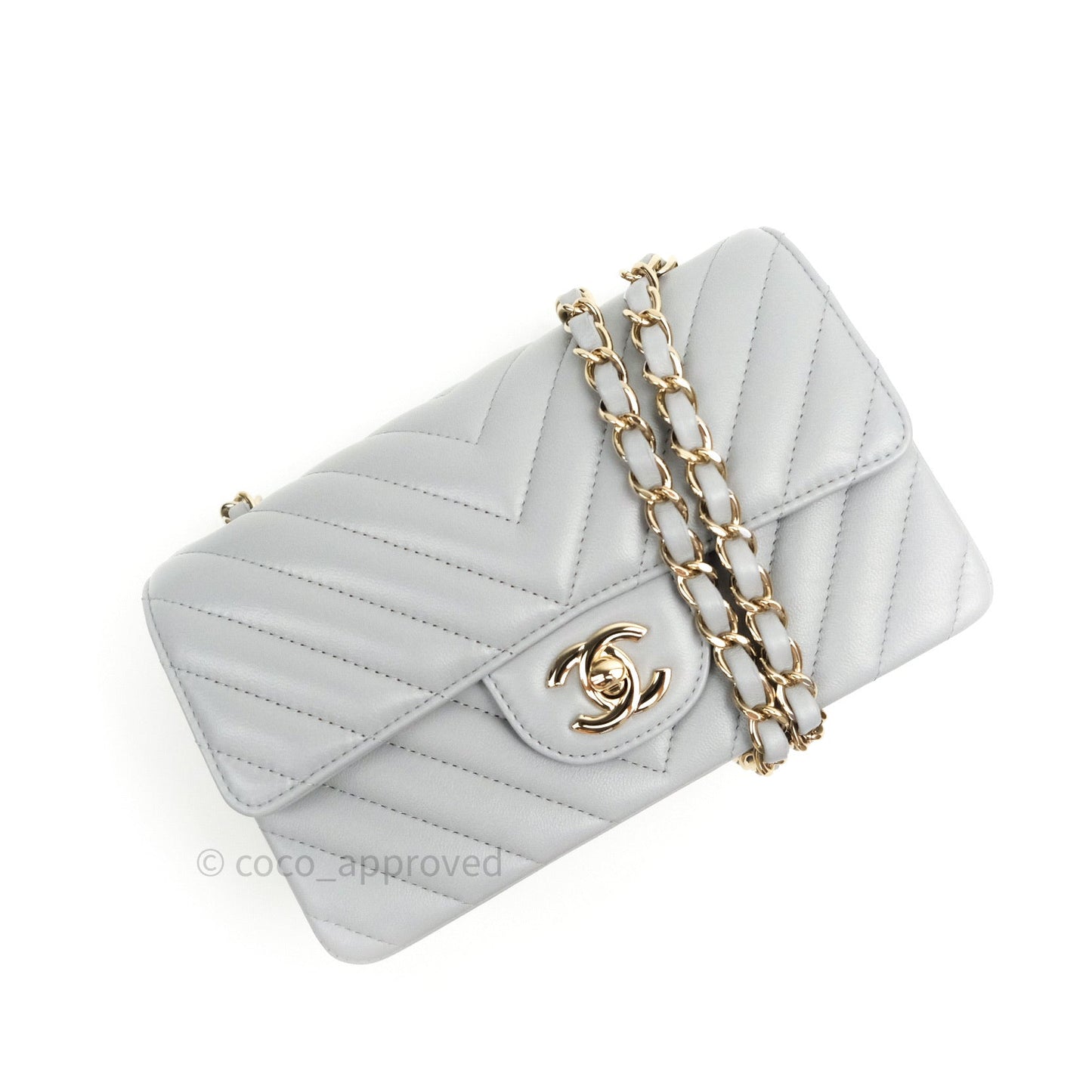 Chanel Quilted Mini Rectangular Grey Lambskin Gold Hardware