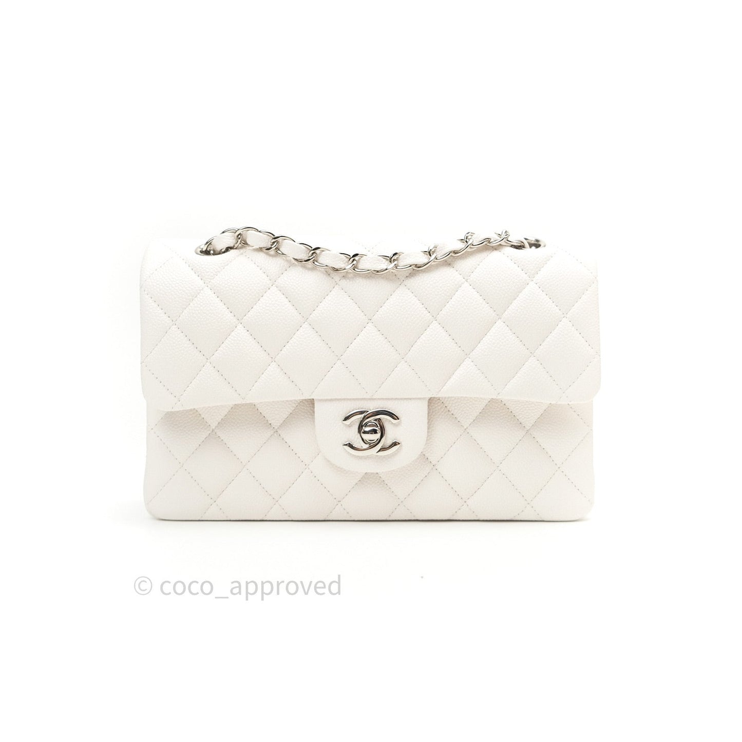 Chanel Classic Small S/M Flap Ivory White Caviar Silver Hardware
