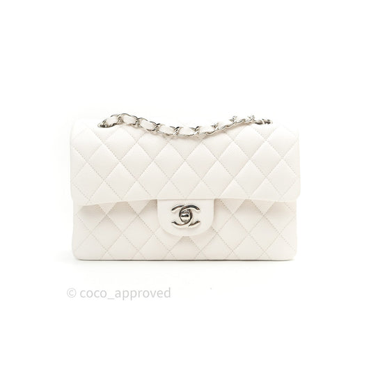 Chanel Classic Small S/M Flap Ivory White Caviar Silver Hardware
