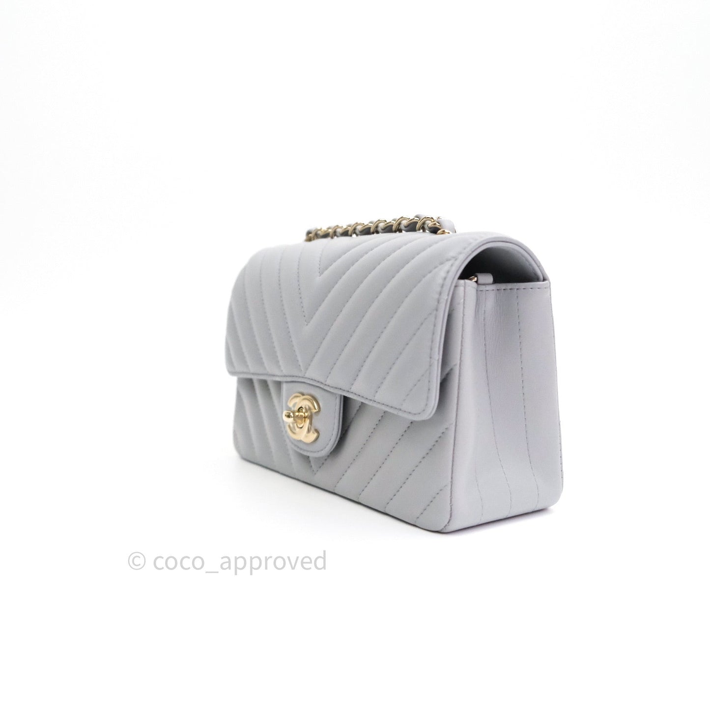 Chanel Quilted Mini Rectangular Grey Lambskin Gold Hardware