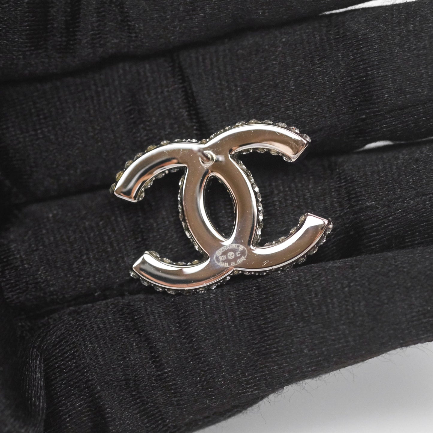 Chanel Crystal CC Earrings Silver Tone 21C