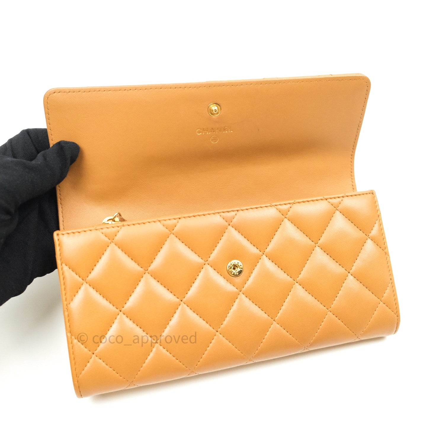 Chanel Dark Beige Lambskin Gold Hardware Long Wallet