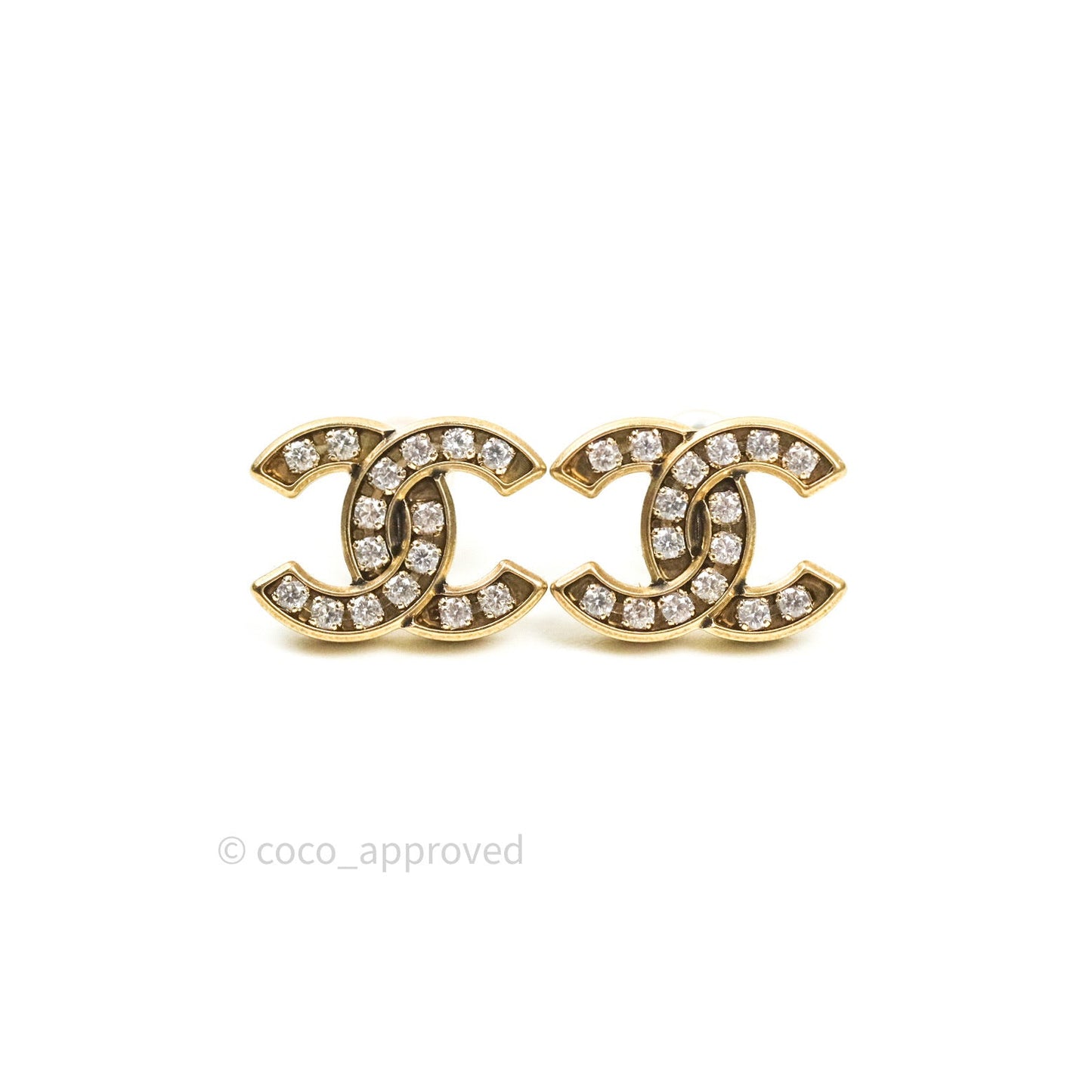 Chanel Crystal CC Earrings Gold Tone 21C