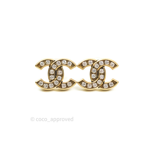 Chanel Crystal CC Earrings Gold Tone 21C
