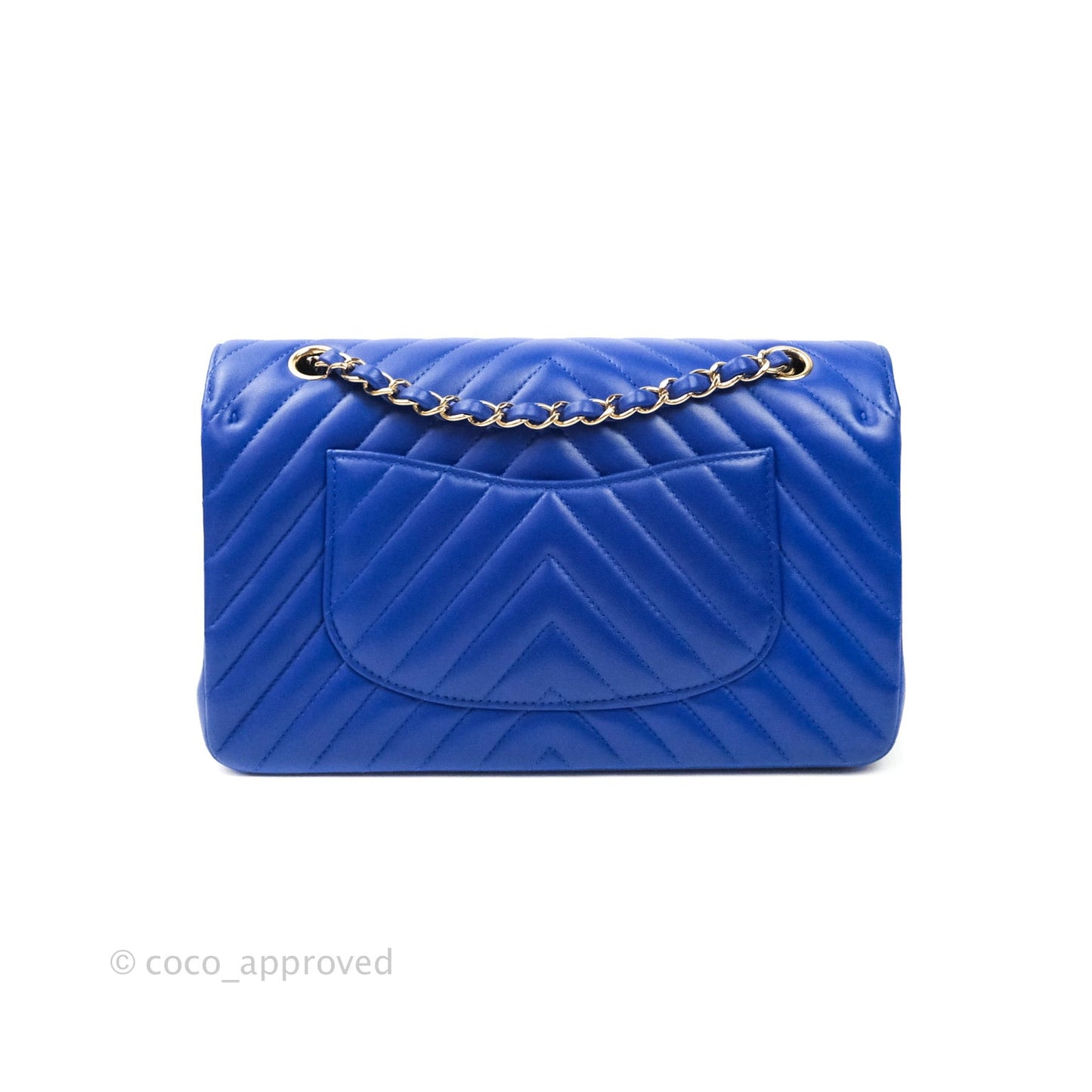 Chanel Classic Chevron M/L Medium Double Flap Blue Lambskin Gold Hardware