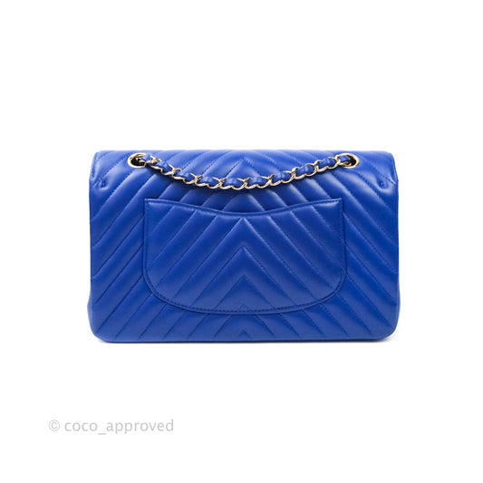 Chanel Classic Chevron M/L Medium Double Flap Blue Lambskin Gold Hardware