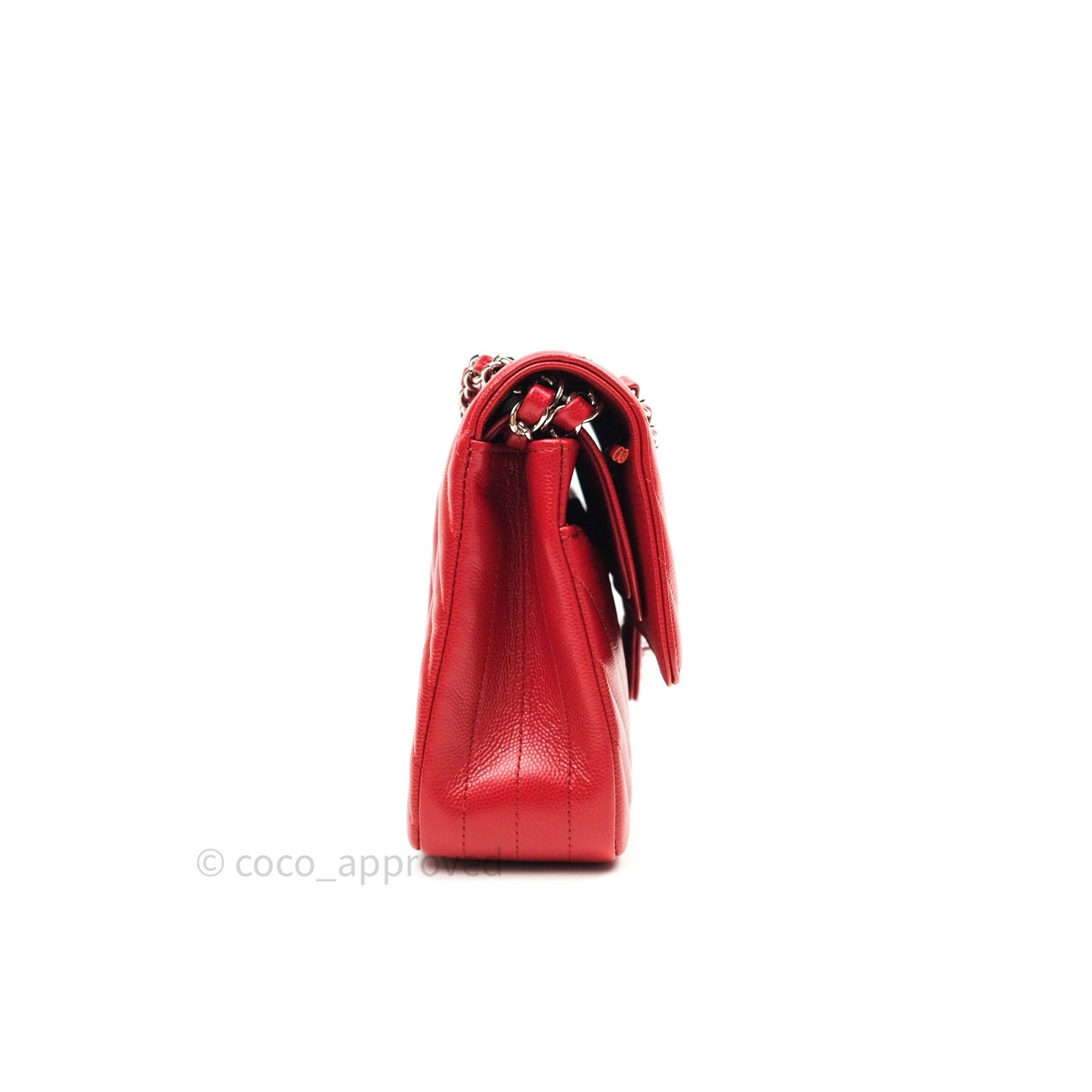 Chanel Quilted M/L Medium Double Flap Red Caviar Silver Hardware 16S