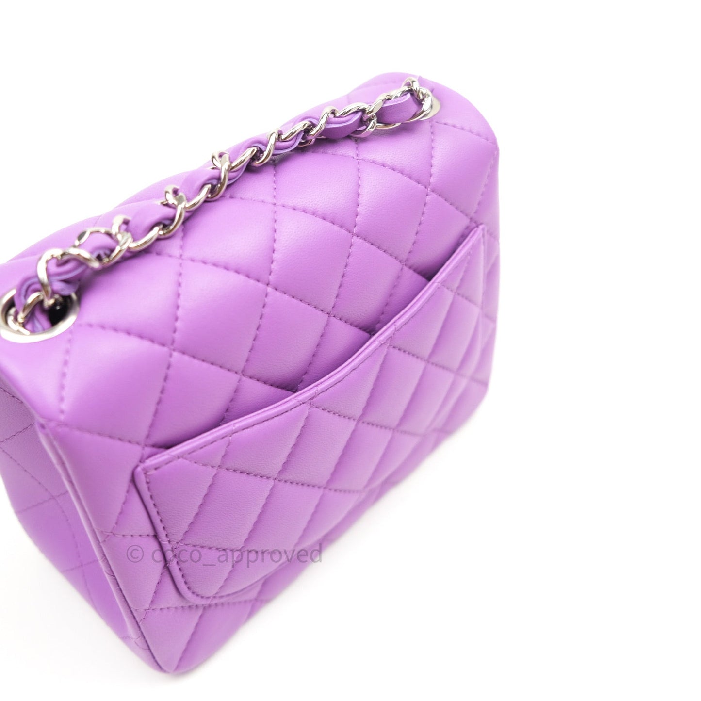 Chanel Mini Square Purple Lambskin Silver Hardware