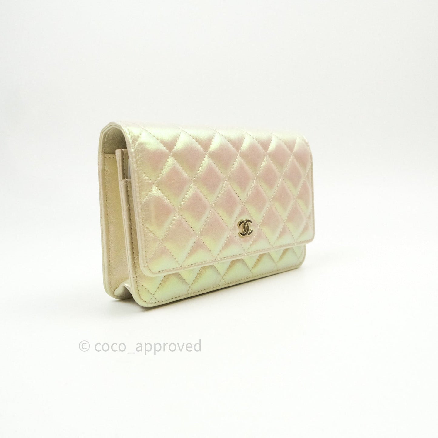 Chanel Quilted Wallet on Chain WOC Iridescent Ivory Gold Hardware 20A