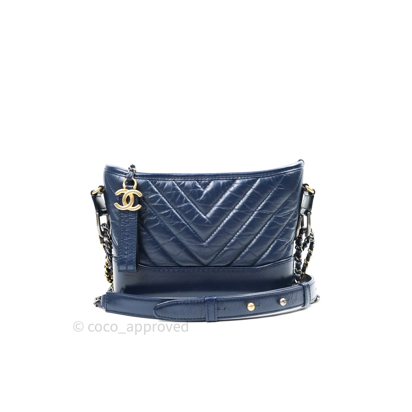 Chanel Chevron Small Gabrielle Hobo Navy Aged Calfskin Mixed Hardware