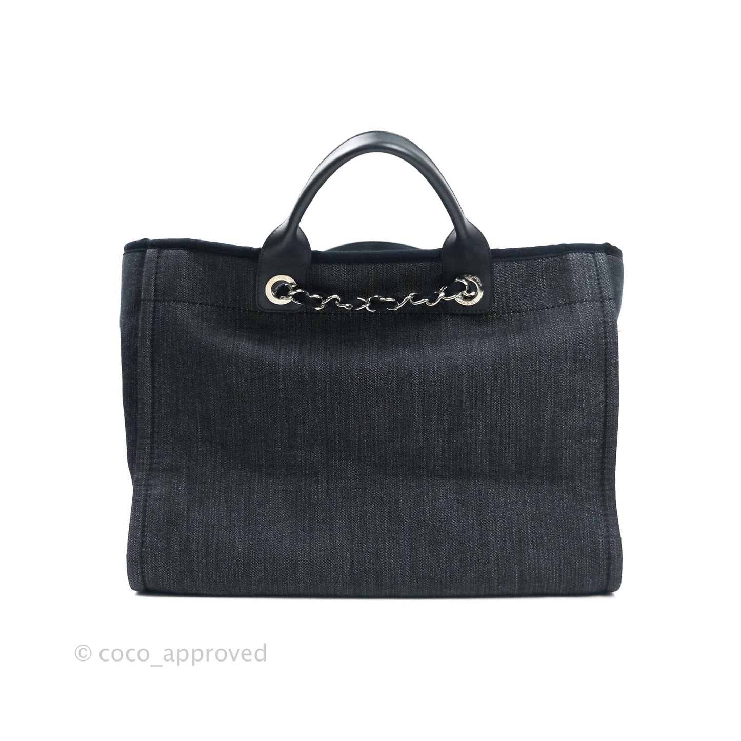 Chanel Large Denim Deauville Tote Bag Navy Silver Tone