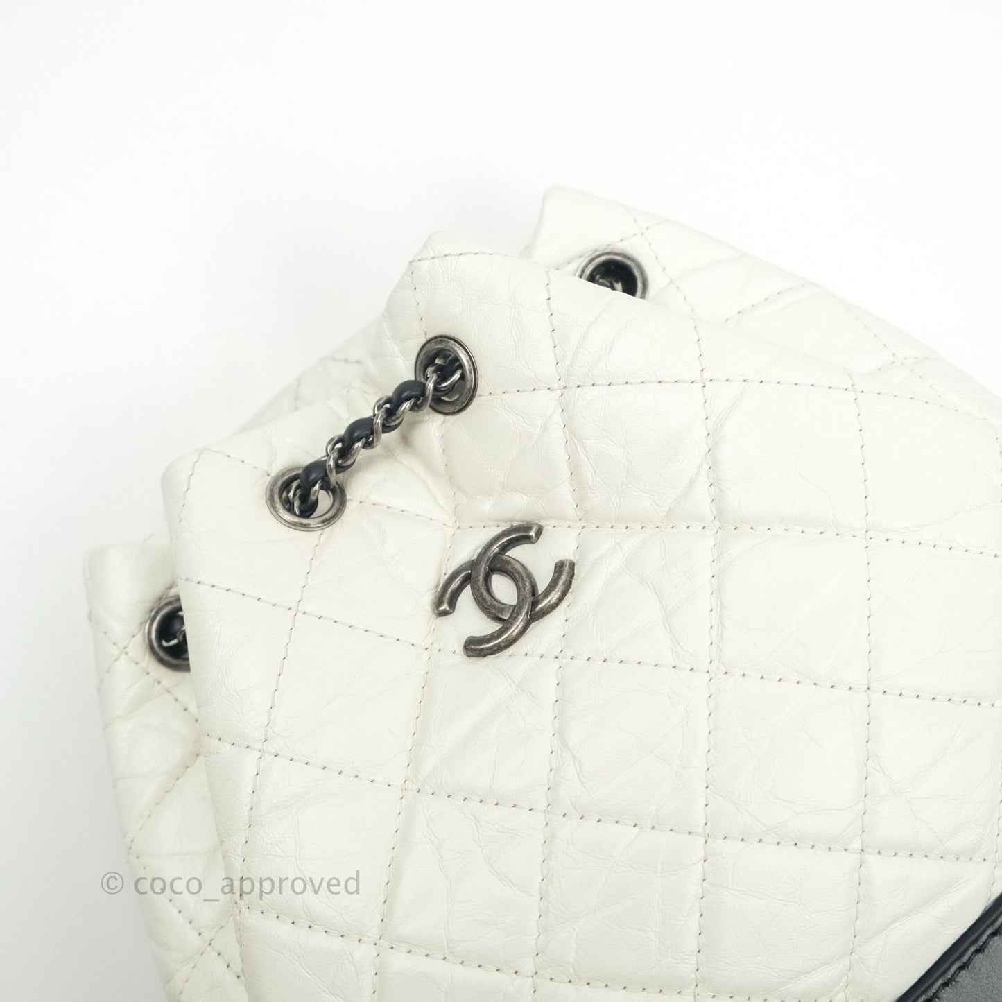 Chanel Gabrielle Backpack Black Aged Calfskin Small White Black