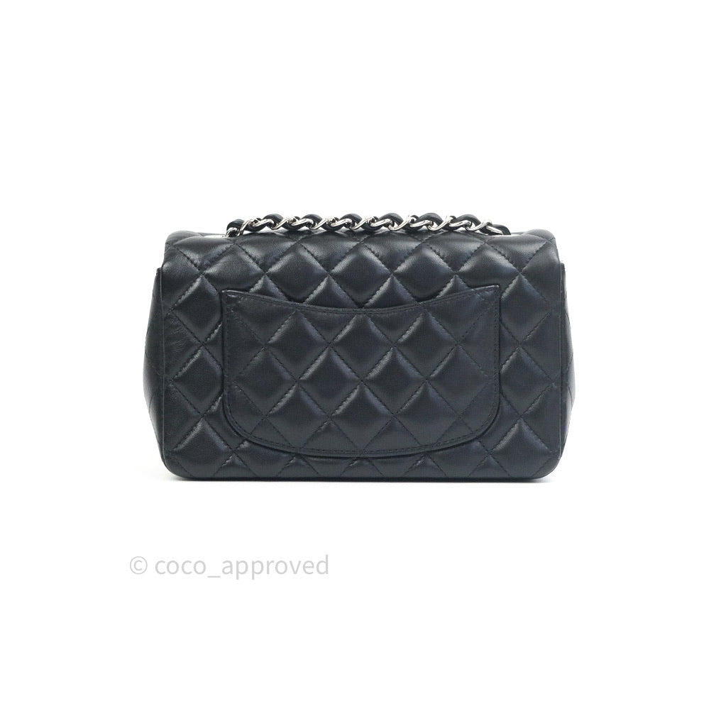 Chanel Quilted Mini Rectangular Black Lambskin Silver Hardware