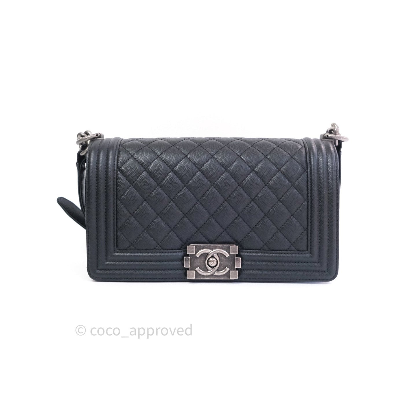 Chanel Boy Quilted Medium Black Caviar Ruthenium Hardware