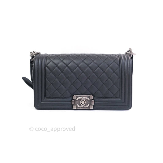 Chanel Boy Quilted Medium Black Caviar Ruthenium Hardware