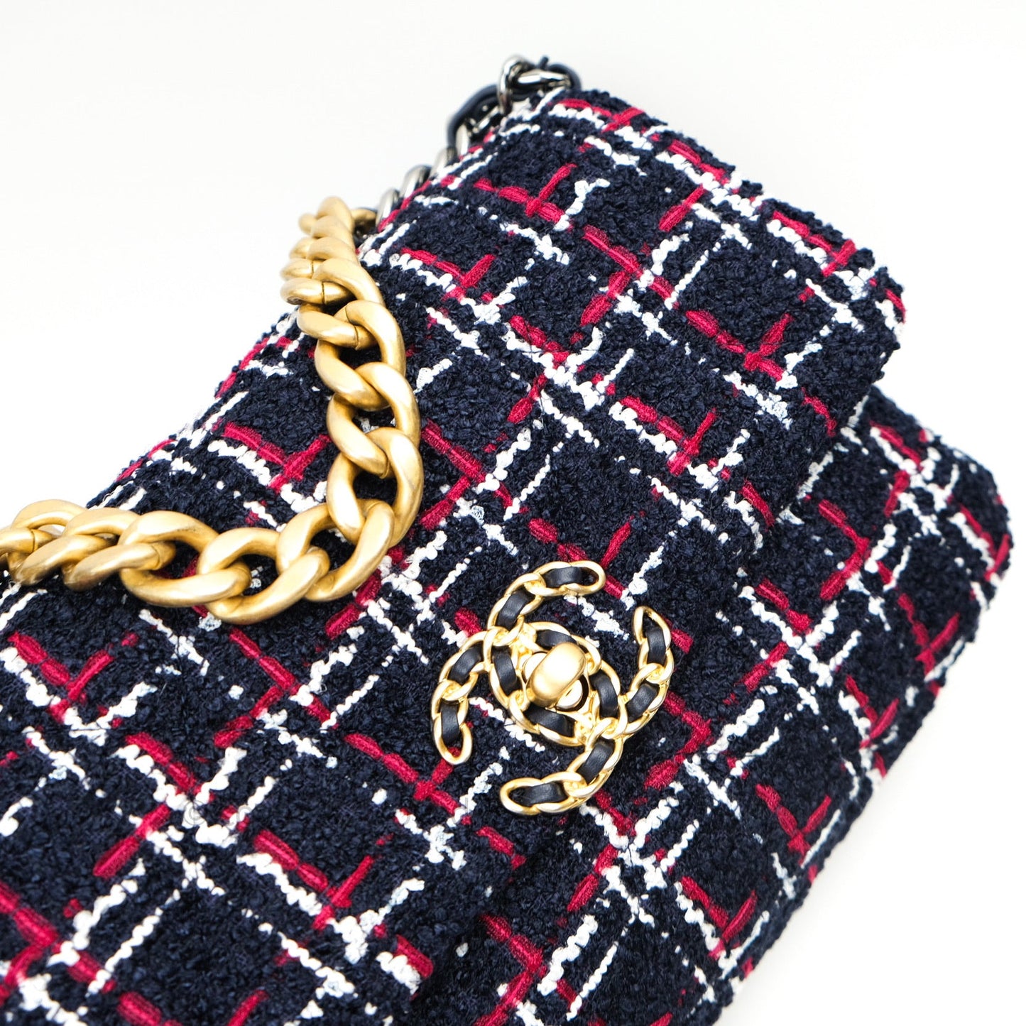 Chanel 19 Small Tweed Red Navy Mixed Hardware
