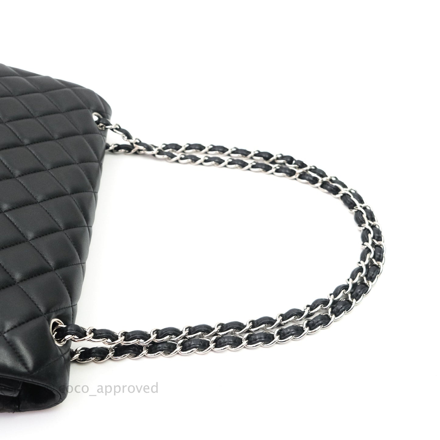 Chanel Quilted Maxi Single Flap Black Lambskin Silver Hardware