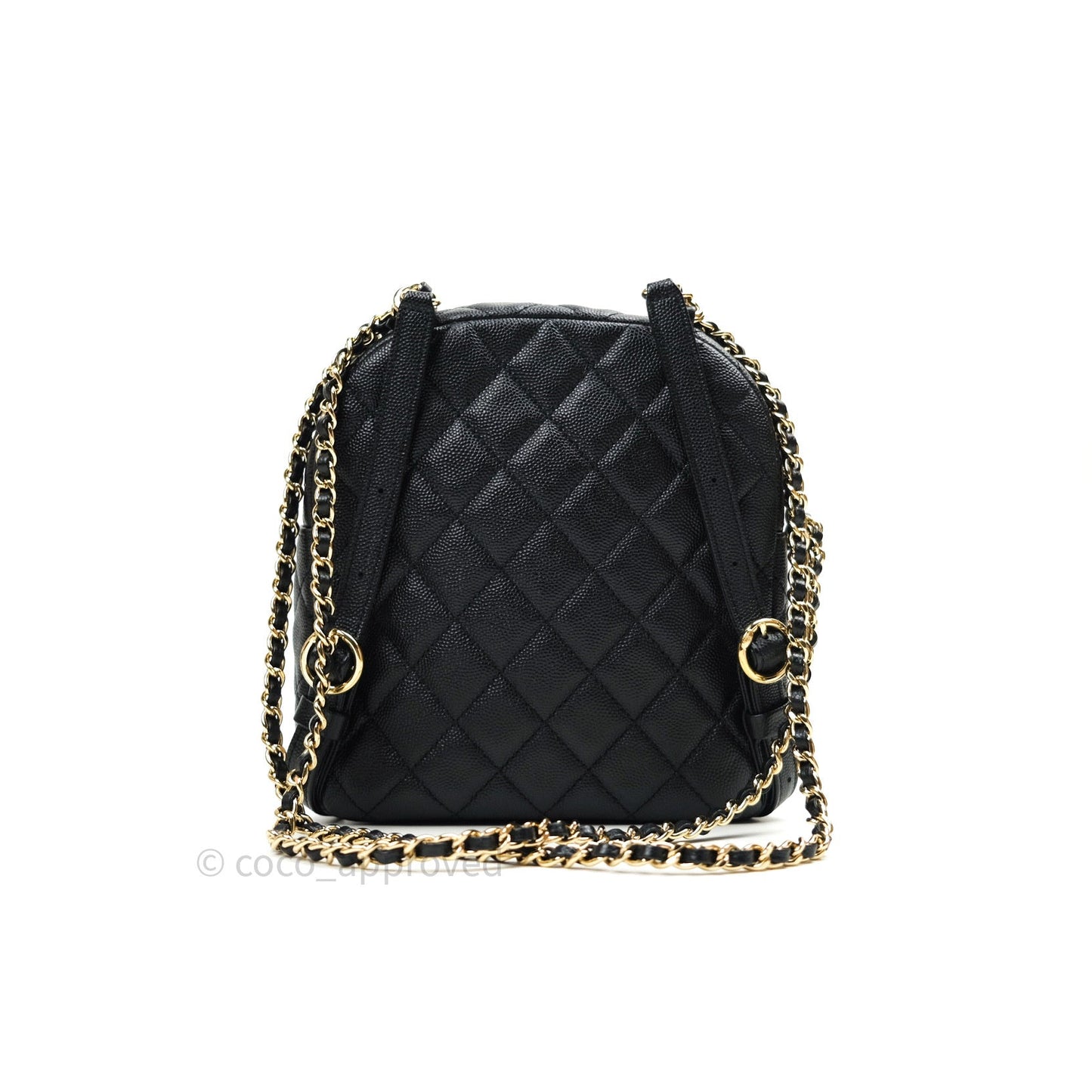 Chanel Quilted Small CC Day Backpack Black Caviar Light Gold Hardware