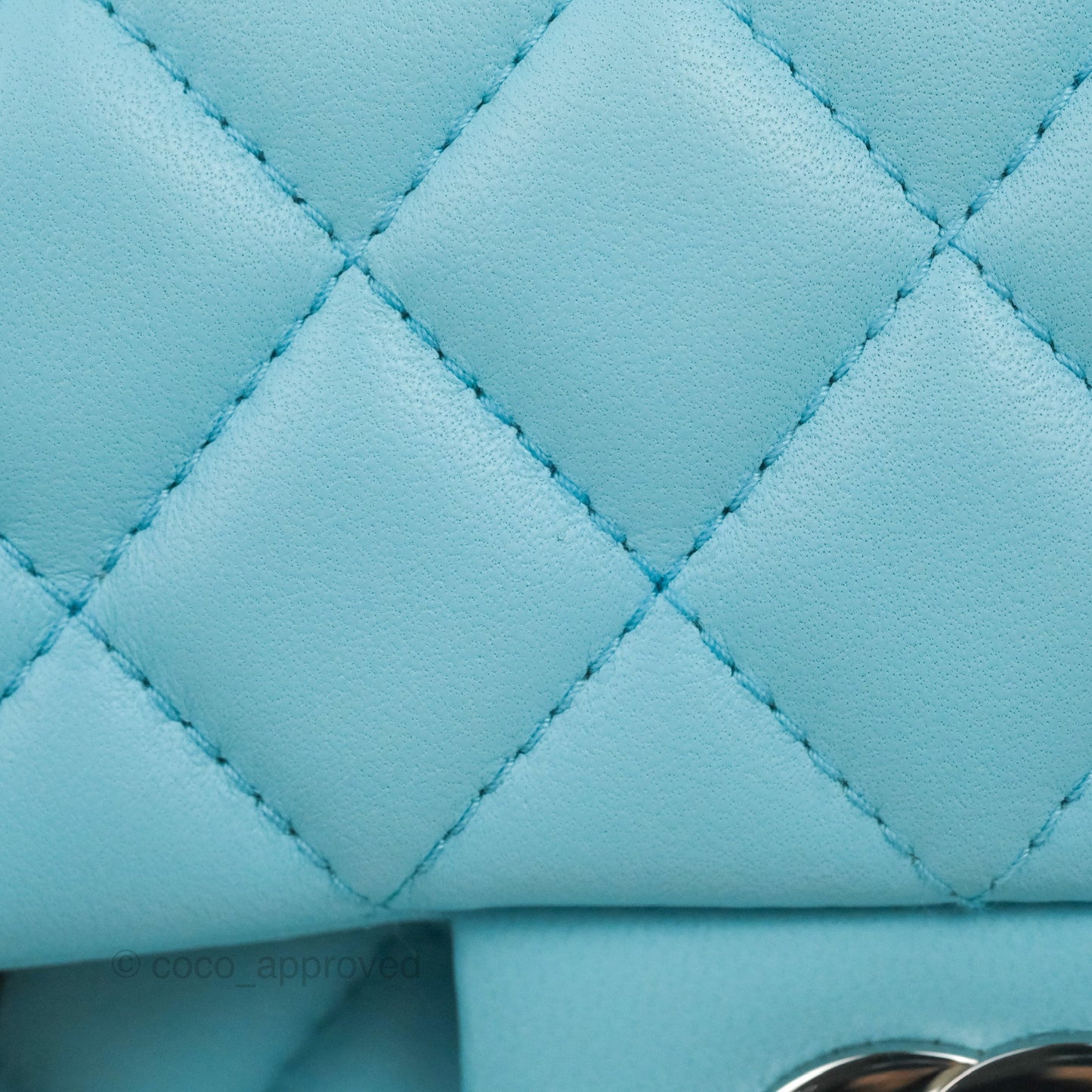 Chanel Quilted Mini Rectangular Flap Light Blue Lambskin Silver Hardware