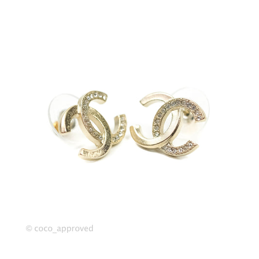 Chanel Crystal CC Earrings Light Gold Tone 20B