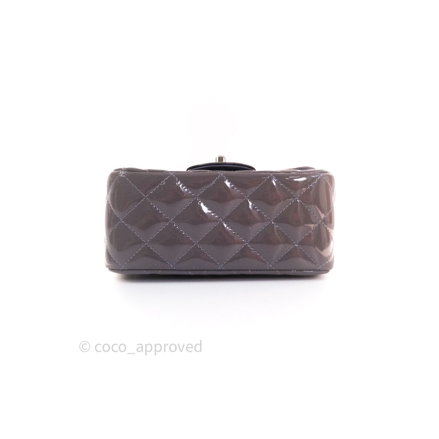 Chanel Mini Square Grey Patent Leather Silver Hardware