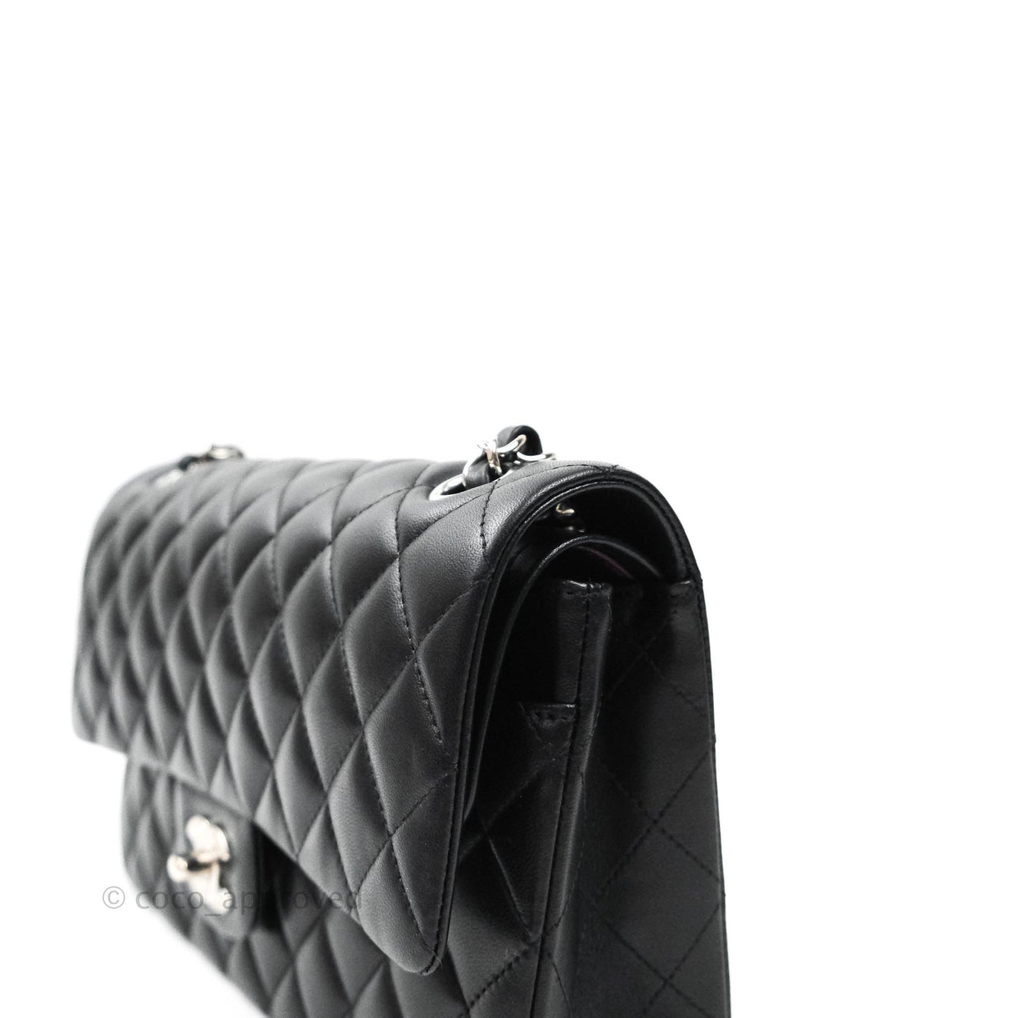 Chanel Classic M/L Medium Double Flap Bag Black Lambskin Silver Hardware