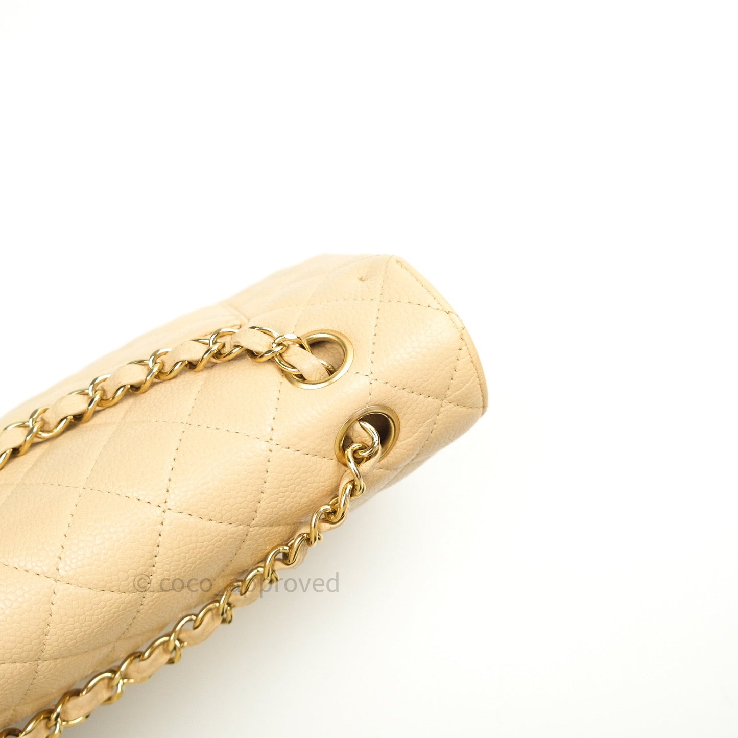 Chanel Quilted M/L Medium Double Flap Beige Clair Caviar Gold Hardware