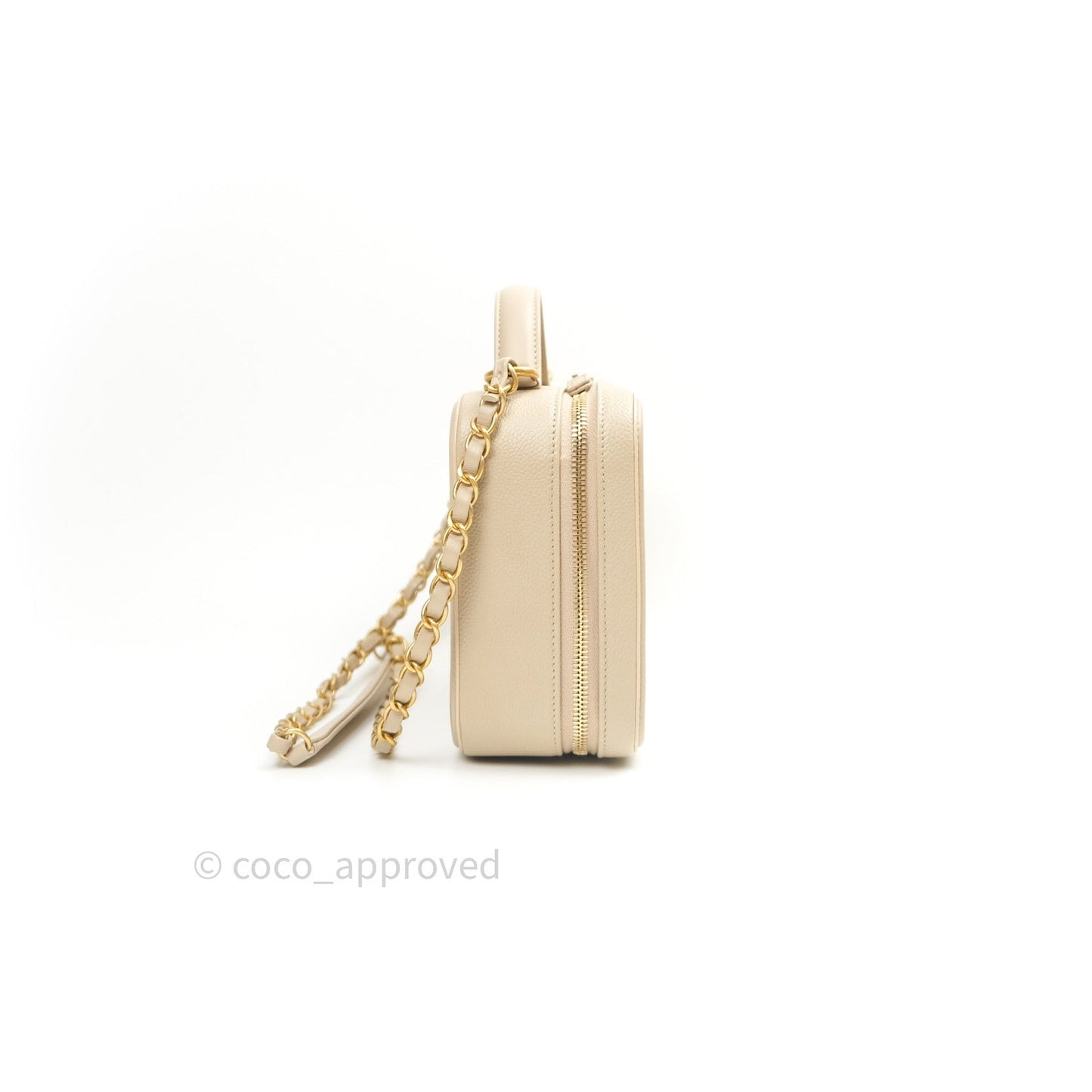 Chanel Quilted Medium CC Filigree Vanity Case Light Beige Caviar Gold Hardware
