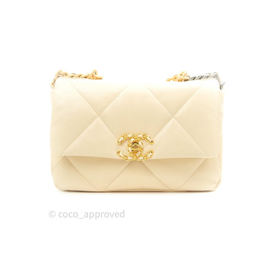 Chanel 19 Small Beige Goatskin Mixed Hardware