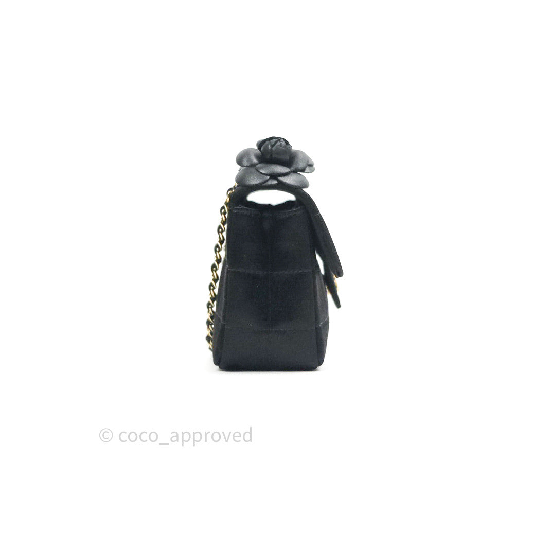 Chanel Satin Camellia Mini Flap Black Gold Hardware