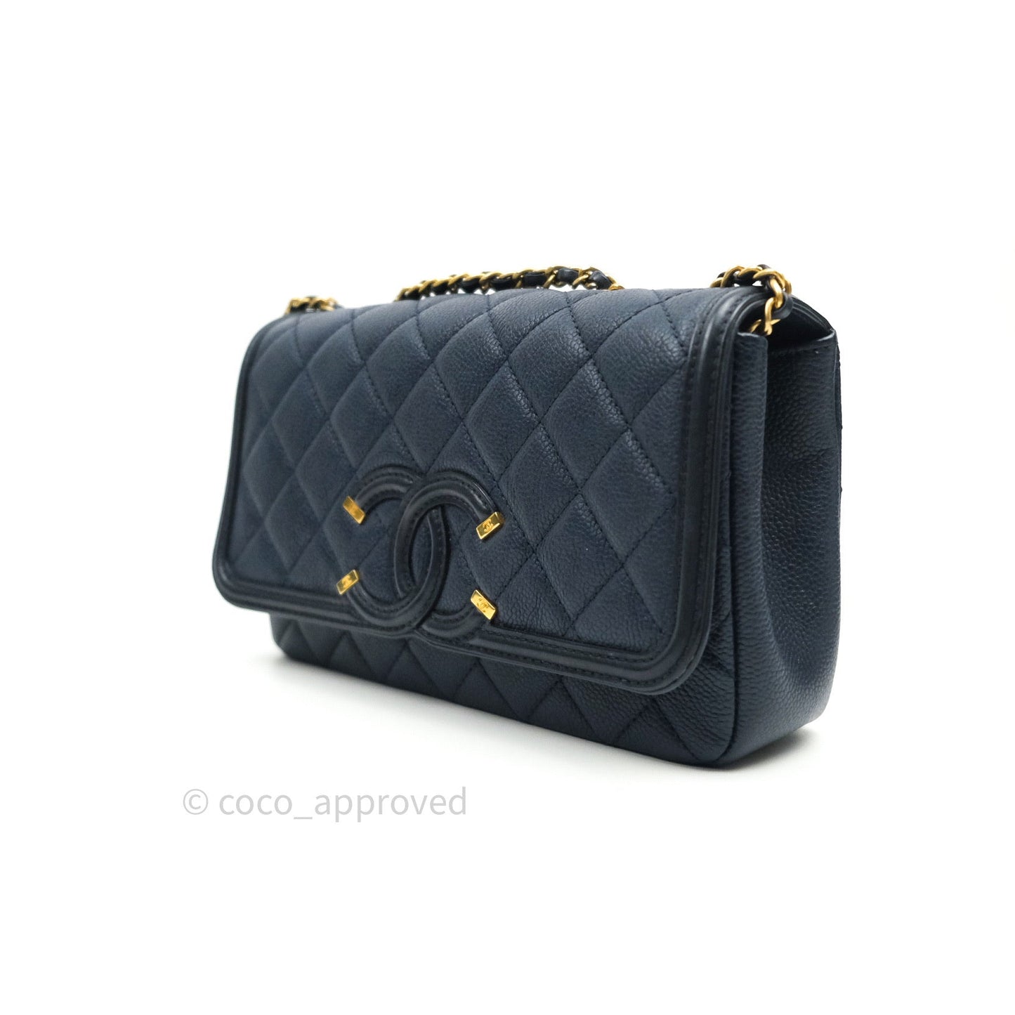 Chanel Caviar Quilted Small CC Filigree Flap Navy Black