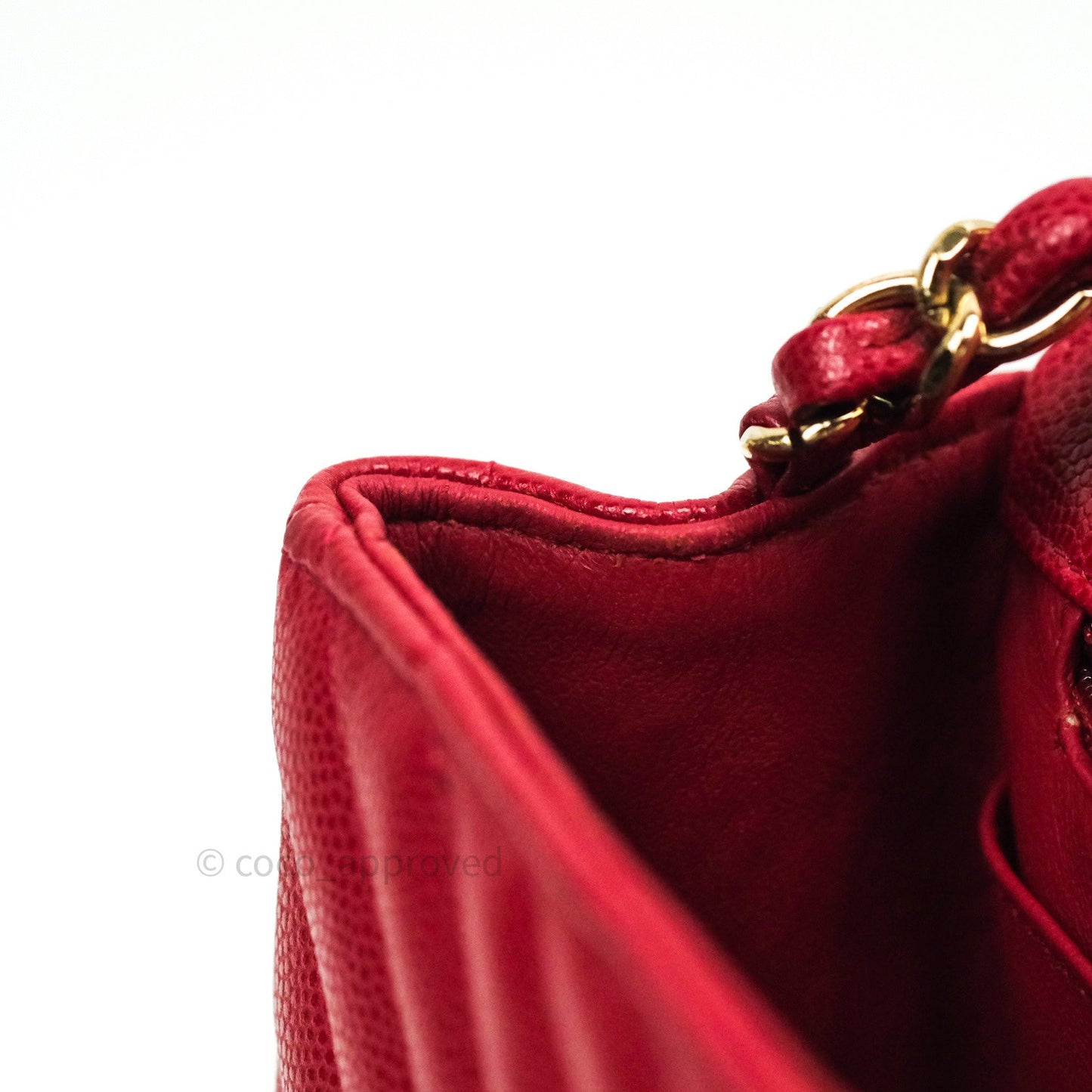 Chanel Mini Square Red Chevron Caviar Gold Hardware