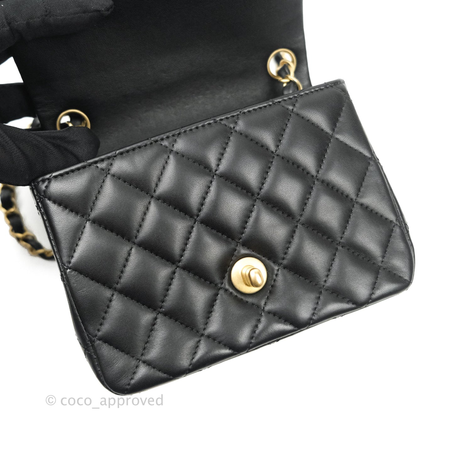 Chanel Mini Square Black Lambskin Aged Gold Hardware