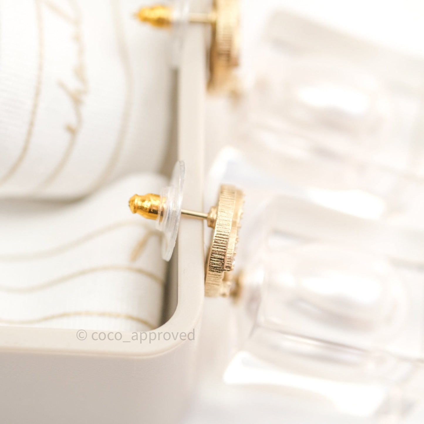 Chanel Crystal Clear Pearl Round CC Earrings