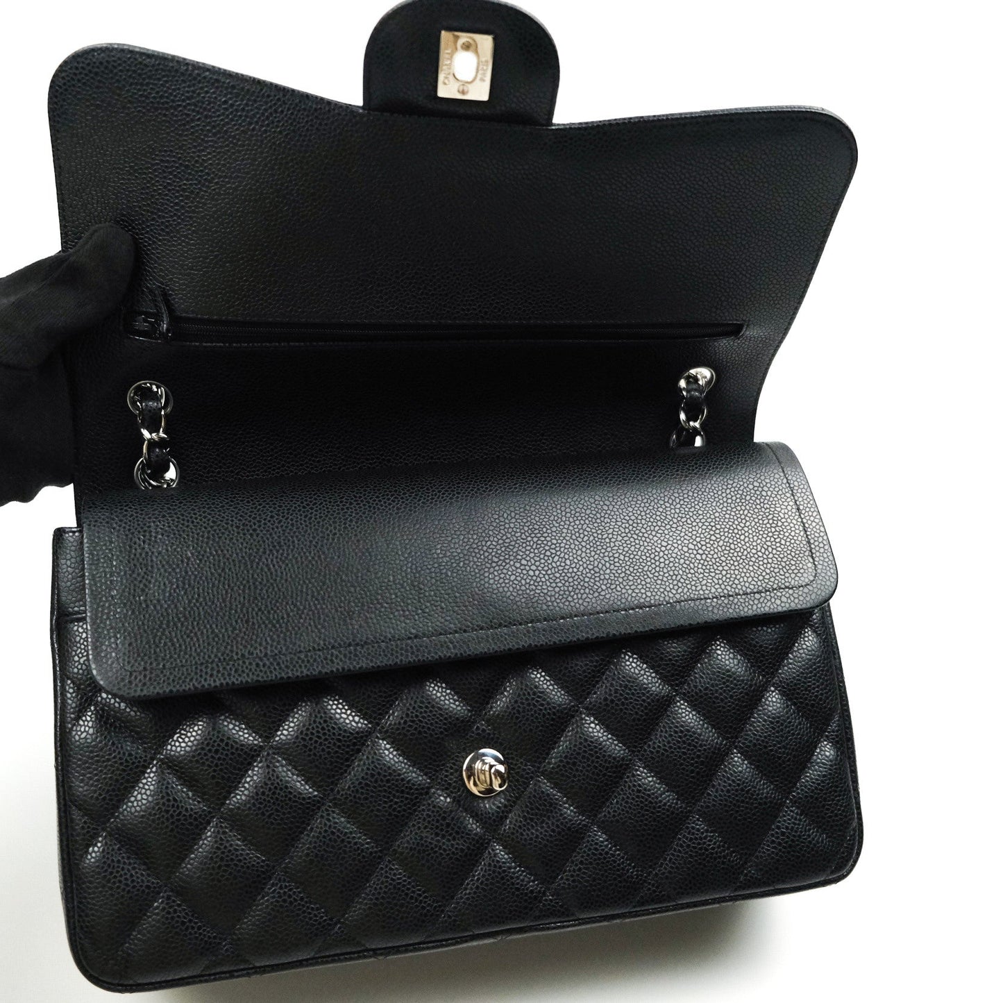 Chanel Classic Jumbo Double Flap Black Quilted Caviar Silver Hardware⁣⁣