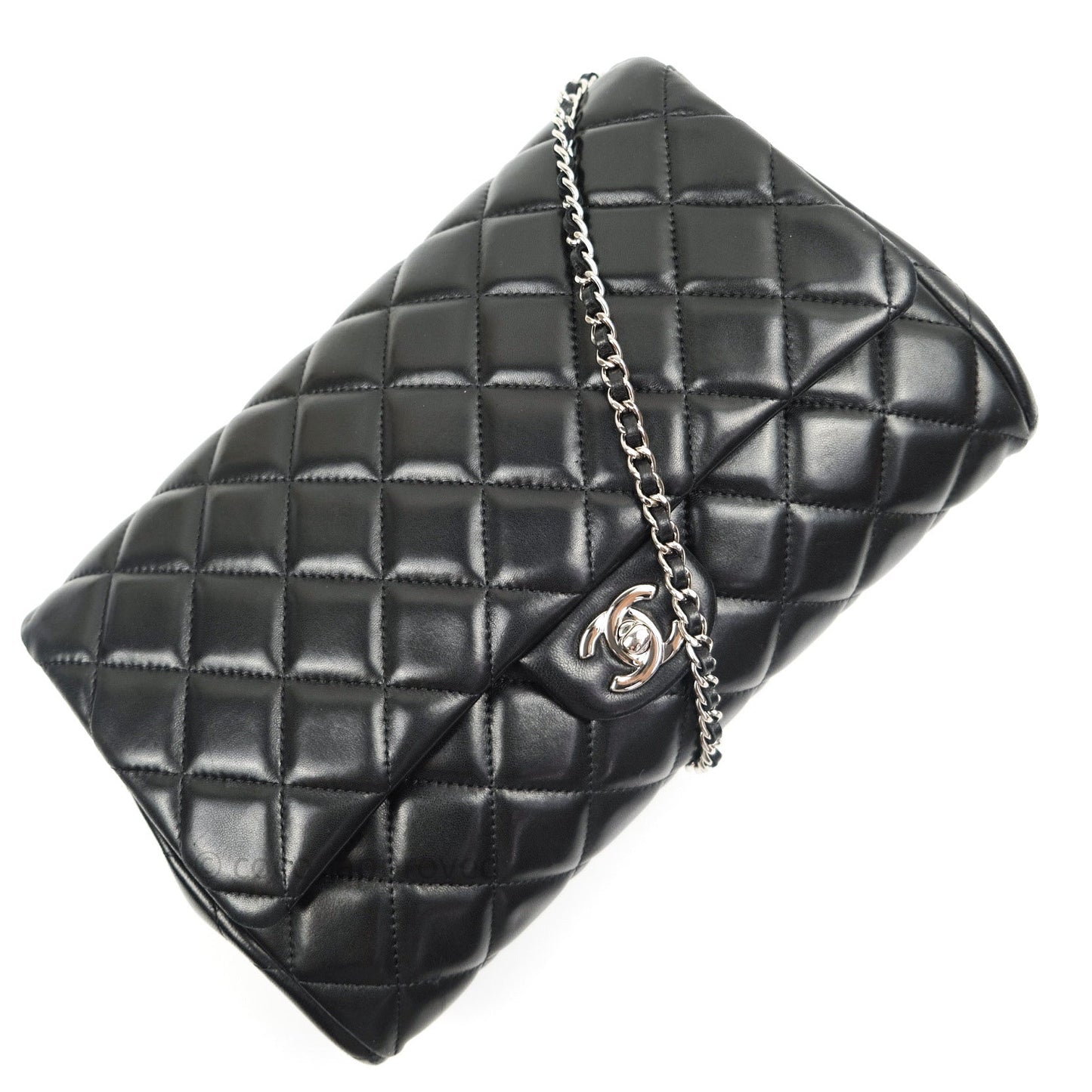 Chanel Quilted Clutch with Chain Black Lambskin Silver Hardware